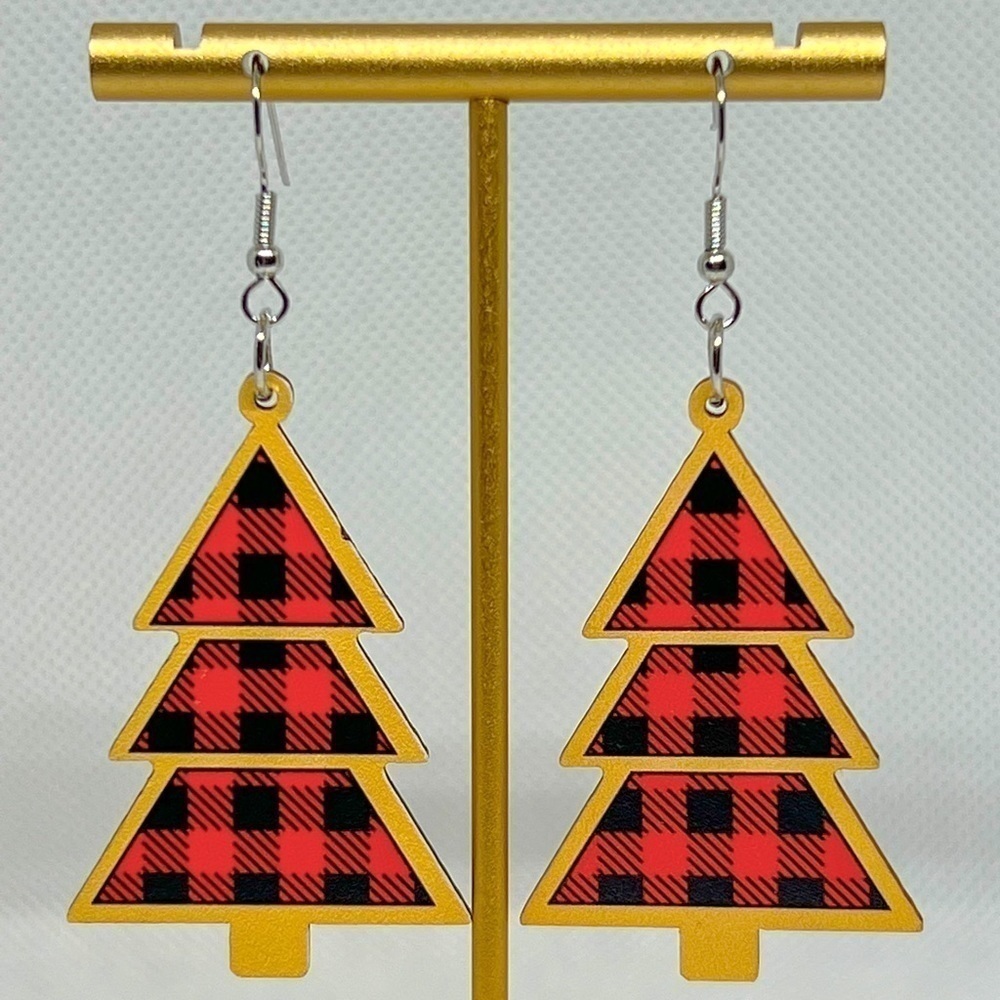 Buffalo Checker Christmas Tree Earrings